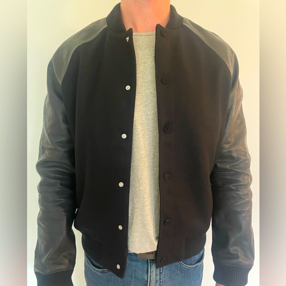 ALL SAINTS Manta Leather Sleeved Bomber Jacket - Size Medium - NWTIB